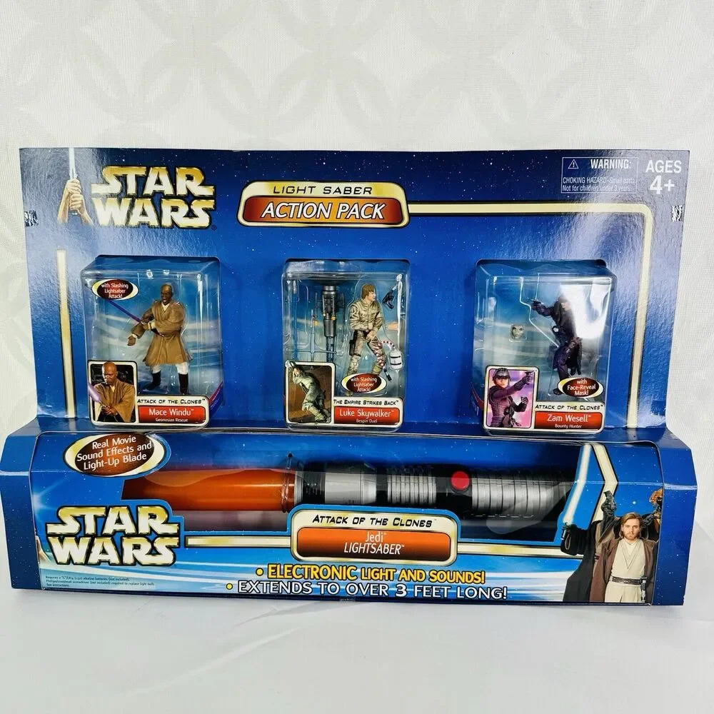 Star Wars LightSaber Action Pack W/Orange Jedi Saber & 3 Figures Sams Club Excl.